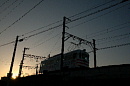 夕日と列車